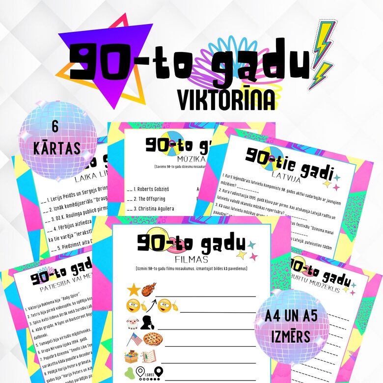 Spēle "90. gadu viktorīna", digitāls PDF fails